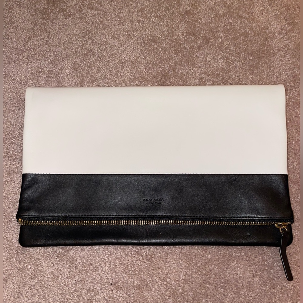 EVERLANE LEATHER FOLD OVER BI COLOR  POUCH/ CLUTCH IN BLACK AND WHITE